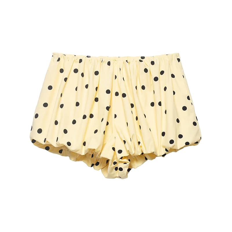 YENKYE New 2026 Women Yellow Polka Dot Bubble Shorts Elastic Waist Casual Cute Summer Bloomers
