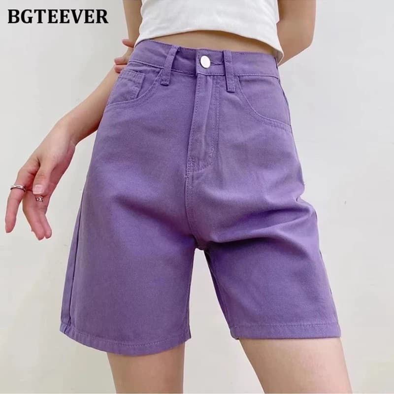 BGTEEVER Chic Straight Loose Women Jeans Shorts Summer High Waist Pockets Female Wide Leg Denim Shorts