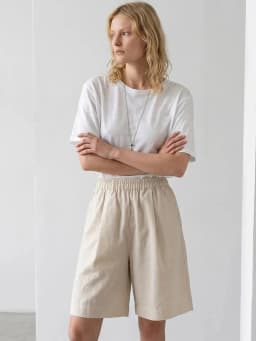 Streamgirl Women's Summer Shorts Cotton High Waist A Line Loose Navy Blue Short Pants Lady White Bermuda Shorts For Women Baggy