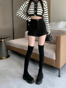 Autumn Winter Women's Tweed Shorts Autumn Winter 2026 High Waist Fashion Wide Leg Short Pants Woman Sexy Slim Fit Solid Short