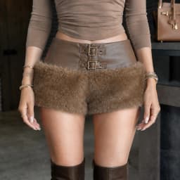 Fur Leather PU Shorts Sexy Pants High Waist Skinny Pants 2025 Women Winter Clothes Club Wear Fashion Cargo Elegant Cute Pants