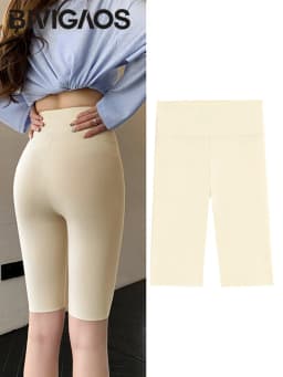BIVIGAOS Summer Solid Color Sharkskin Cycling Shorts Women Casual Slim Short Leggings Thin High Waist Sport Fitness Biker Shorts