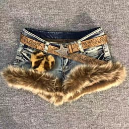 American Vintage Y2k Faux Fur Patchwork Short Denim Low Waist Slimming Washed Retro Hot Girl Shorts Random Denim Summer Spring