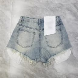 2026 Summer New Tassel Ripped Denim Shorts Women High Waist A-shaped Y2K Shorts Pink Blue