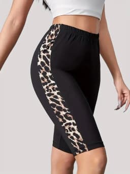 Women's Sexy Black Leopard Print Shorts With Leggings For Outdoor Sports Comfort And High Elasticity
