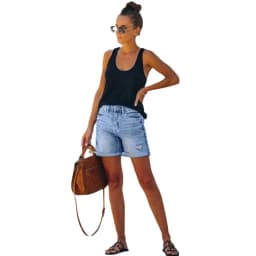 Short Jeans Women Vintage Hole Shorts Washed Distressed Pockets High Waist Streetwear 2025 Female Summer Denims Straight Pants