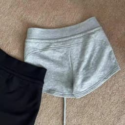 Sporty Grey Low-Waist Straight Leg Short Pants for Women Summer Casual Trousers Drawstring Hot Girl Style Cotton Blend