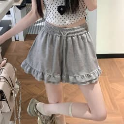 Design Inspired Ruffled Casual Shorts for Women, Loose Fit 2026 Summer New Japanese Style Slimming A-line Wide Leg Sports Pants