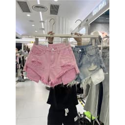 Blue Denim Shorts Women New Hole Burr A Wide-leg Hot Pants Y2k Shorts Jeans Feminino