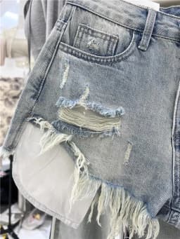 Blue Denim Shorts Women New Hole Burr A Wide-leg Hot Pants Y2k Shorts Jeans Feminino