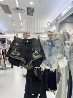 Blue Denim Shorts Women New Hole Burr A Wide-leg Hot Pants Y2k Shorts Jeans Feminino