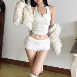 Y2K Plush Pants Women Snow White Low Waist Casual Christmas Tight Shorts