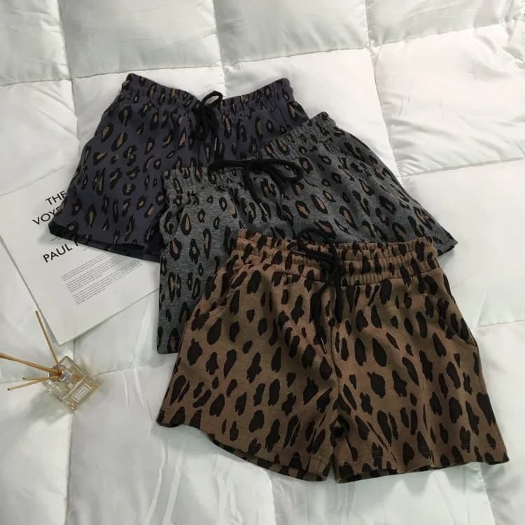 Women Leopard Sport Shorts Wide Leg Pants Mini Lenth High Drawstring Waist Slight Strech Loose Office Lady Casual 2026 Summer
