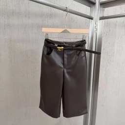 High Street Shorts Autumn Women's Ins Style Paired with Belt Design Slimming Straight Leg PU Leather Pants Retro and Casual