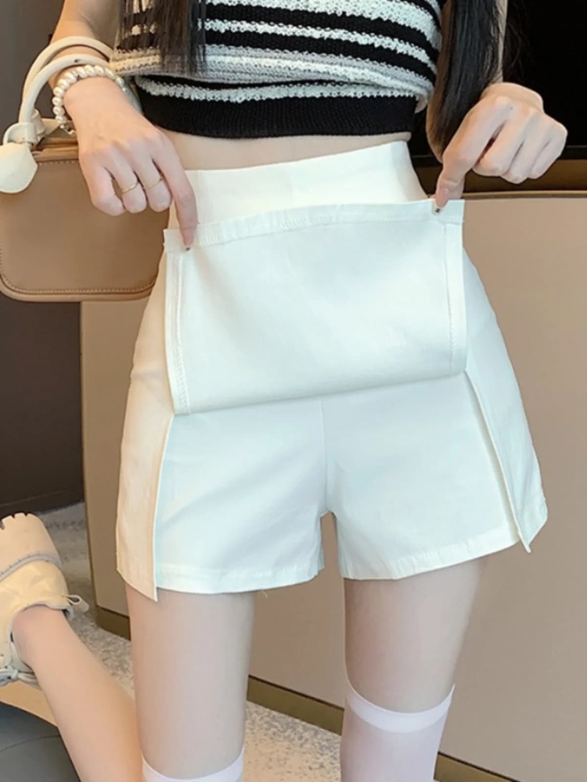 White High Waist Suit Short Skirt Women's Size Summer Slimming Design Anti-Light Split A-Line Half-length Skirt Pants