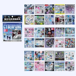 Cyberpunk Theme Die-Cut Stickers Book 30/60 Sheets for DIY Decorative Scrapbook Phone Case Collage Aesthetic Stationery Stickers