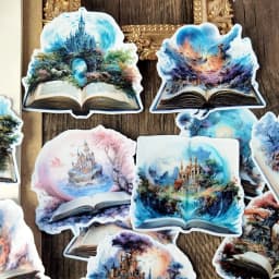 Stickers Hand-painted Watercolor Fairy Tale Castles in Fantasy Books Stickers DIY Scrapbook Diary Project Decoration Vintage