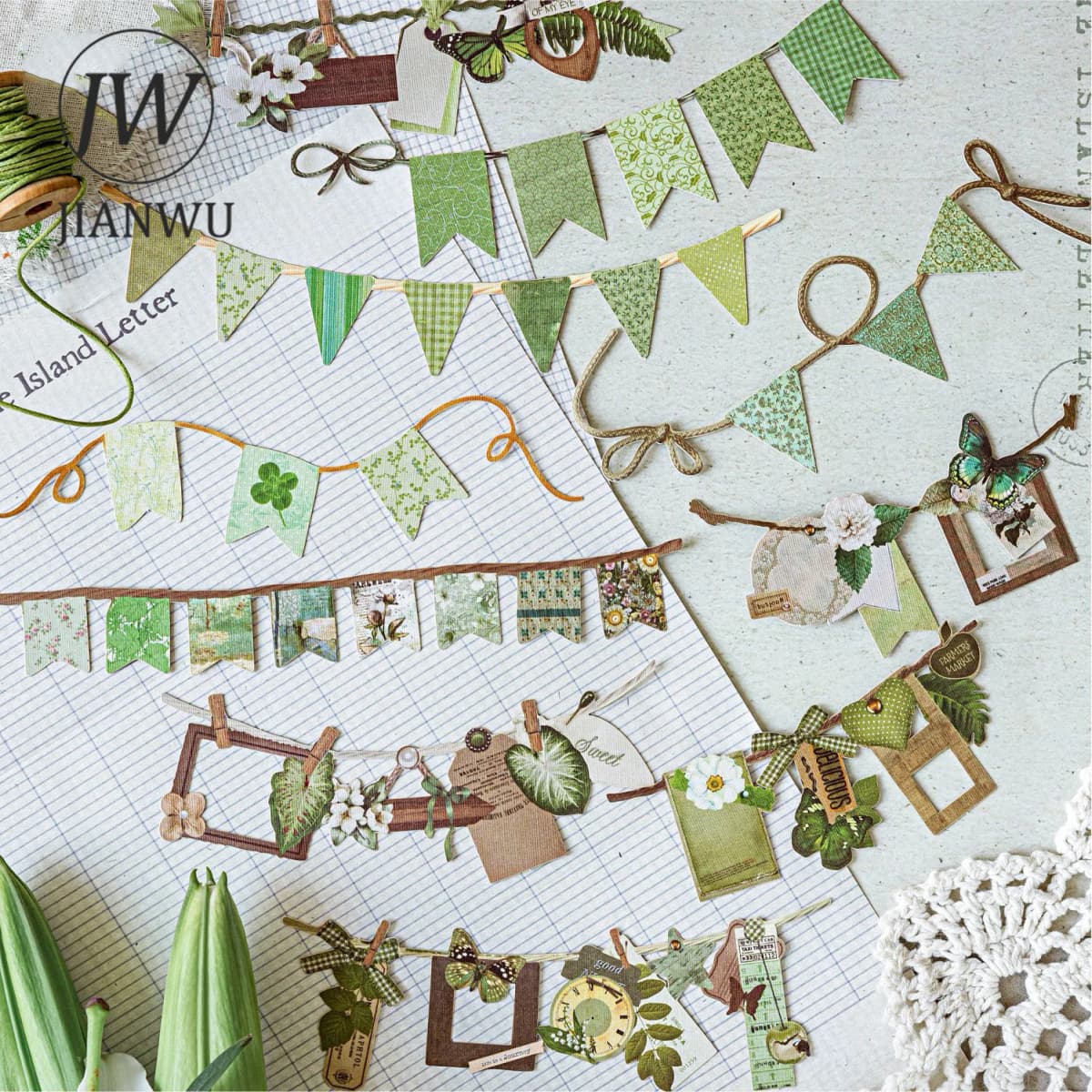 JIANWU Handmade Party Series Vintage Festival Hollow Landscape Material Collage Scrapbook Sticker Creative Journal Stationery
