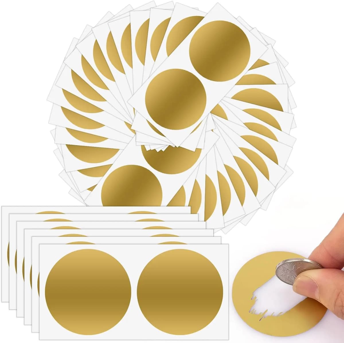 50pcs/ Pack 2" Inch, 50mm Gold Silver Scratch Off Stickers Labels for Lottery Tickets DIY Raffle Card Creating