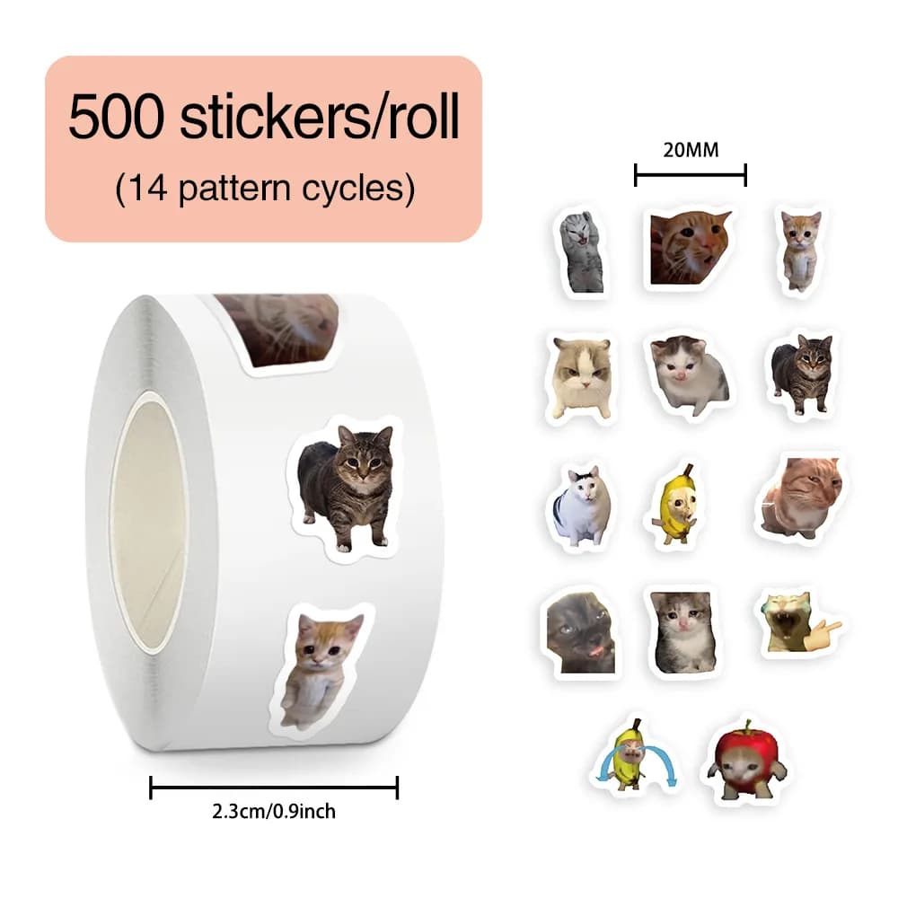 500pcs/roll Cartoon Meme Cat Stickers For School Reward Stickers Classroom Decoration Encouragement Sticker For Student Teacher