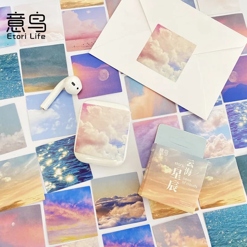 45Pcs Beautiful Scenery & Colorful Cloud Stickers Set for Journal Diary Scrapbooking Cute Stationery Decoration