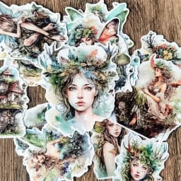 Stickers Watercolor Forest Tree House Butterfly Elf Fairy Stickers DIY Scrapbook Diary Project Decoration Vintage Scrapbooking