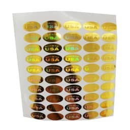 500pcs 'MADE IN THE USA' Silver/Gold Color Holograms Seal Stickers 13x6.5mm Oval Shape