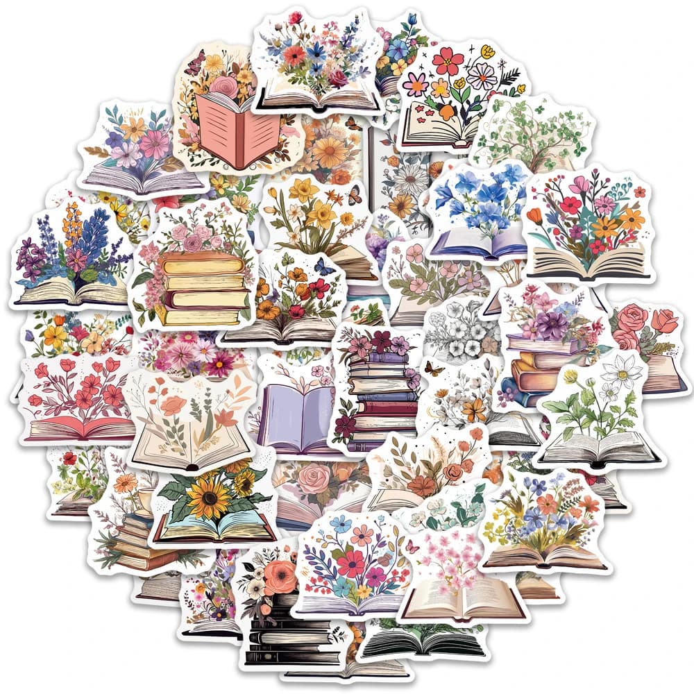 50PCS Retro Flower Books Stickers Exquisite Handbooks Materials Phone Cases Laptop Suitcases Water Cups Waterproof Stickers