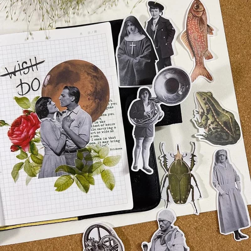 Stickers 36pcs Retro Style Hand Account European Trend Characters Fish Planet Stationery Mobile Phone Waterproof Decorative