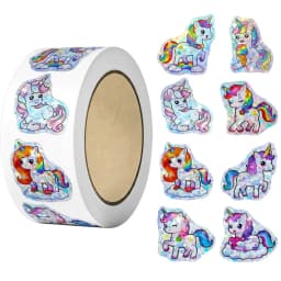 50-500Pcs Laser Unicorn Label Stickers DIY Decoration Stickers 1 Inch Self-Adhesive for Party Gift Bags (8 Styles)