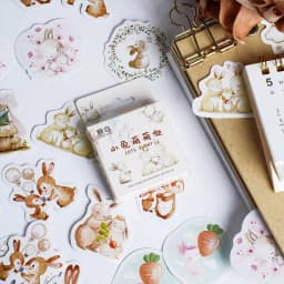 46Pcs Kawaii Rabbit Sketchbook Stickers Aesthetic Diary Decorations Scrapbooking Children's Stationery School Supplies Box