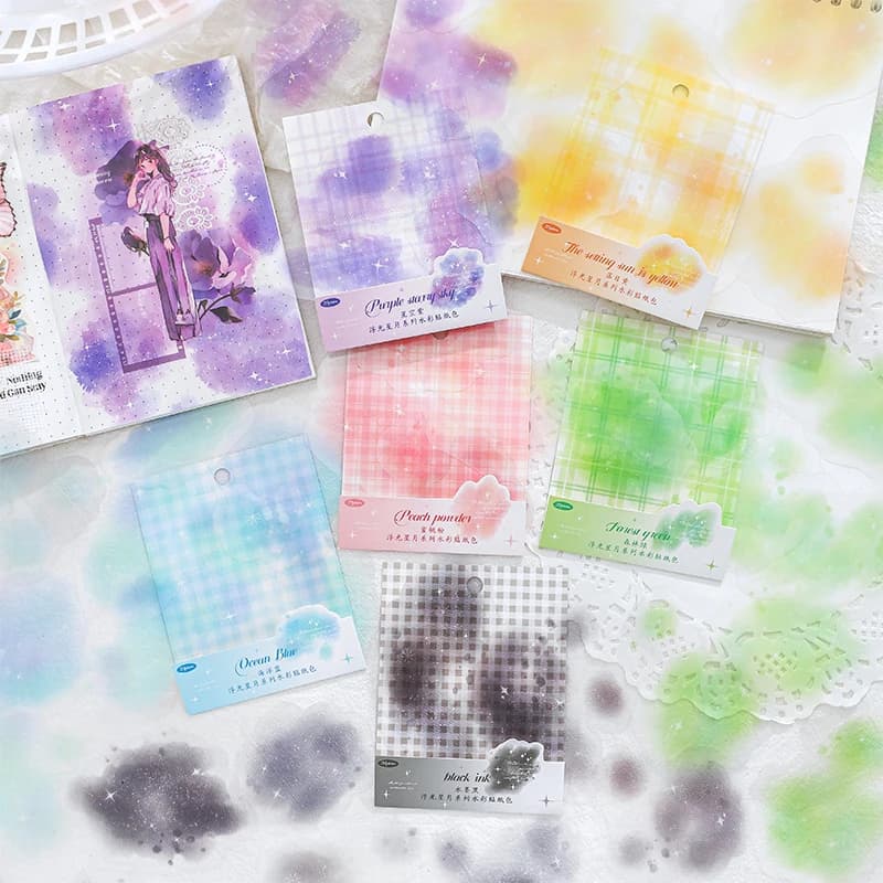 Yoofun 20pcs/lot Watercolor Landscaping Material Collage PET Sticker Floating Stars and Moon Creative DIY Journal Stickers