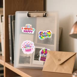 50PCS Birthday Cake Decals Playful Cartoon Designs Kids Party Invitations Gift Wrapping Card Decor Creative DIY Decals Toys Gift