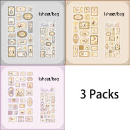 Mr.Paper 3 Packs Stamp Story Series Light Retro Gold Foil Embossed Stickers DIY Journal Scrapbook Collage Decor Craft Supplies