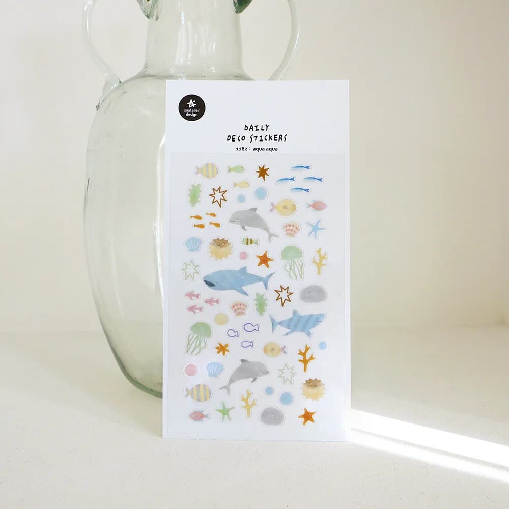 Korean Import Suatelier Sea World Fish Sticker Scrapbook Decor PVC Stationery DIY Stickers School Office Journaling Supply 1182
