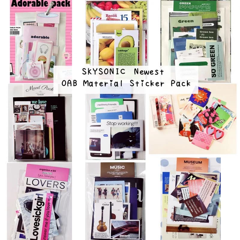 SKYSONIC OAB Sticker Moodpack Pink Decorative Paper Pack Korean Packaging Paper Material Journal Scrapbooking Decor Supplies Set
