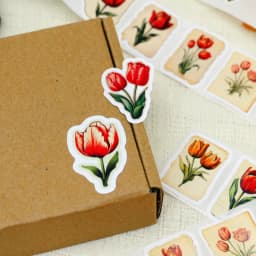 250Pcs/1 Roll Tulip Flowers Beautiful Flowers Sticker Decoration Gift Box Sticker Label Stationery Sticker