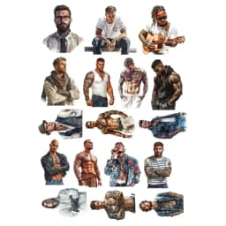 17pcs Cute Watercolor Cute Tattooed Man Stickers For Waterproof Bike Phone Book Travel Luggage Funny Sticker Decals