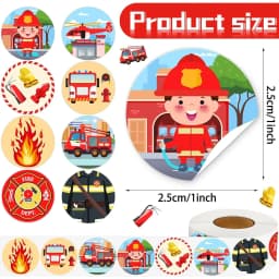 500Pcs /1 Rolls 2.5cm/1inch Firefighter Children's Toy Stickers Shaped Sticker Decoration Gift Box Sticker Label Stationery