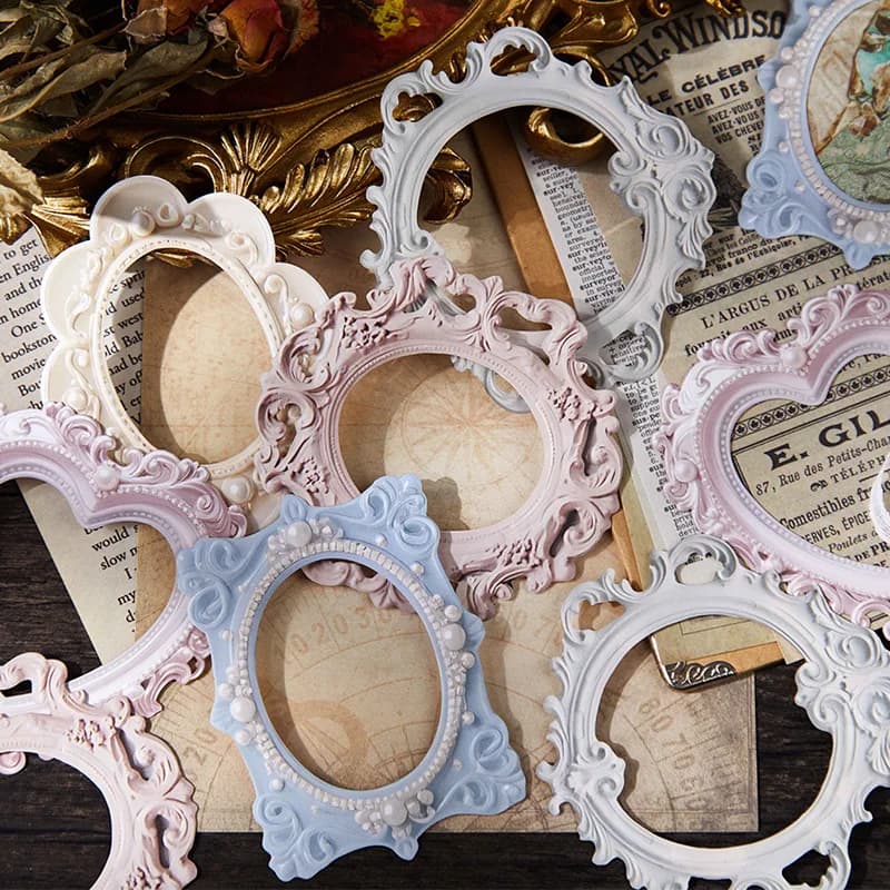 10/60 Pcs Retro Picture Frame Stickers Pack Relief Hand Tent DIY Scrapbook Diary Aesthetic Stationery Supplies Hollow-Out Design