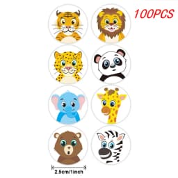 100-500Pcs Round Animal Stickers,16 Designs Animal Cartoon Teacher Reward Stickers for Kids, Party Decor Sticker for School Home