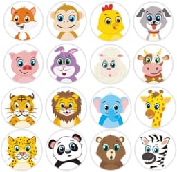 100-500Pcs Round Animal Stickers,16 Designs Animal Cartoon Teacher Reward Stickers for Kids, Party Decor Sticker for School Home
