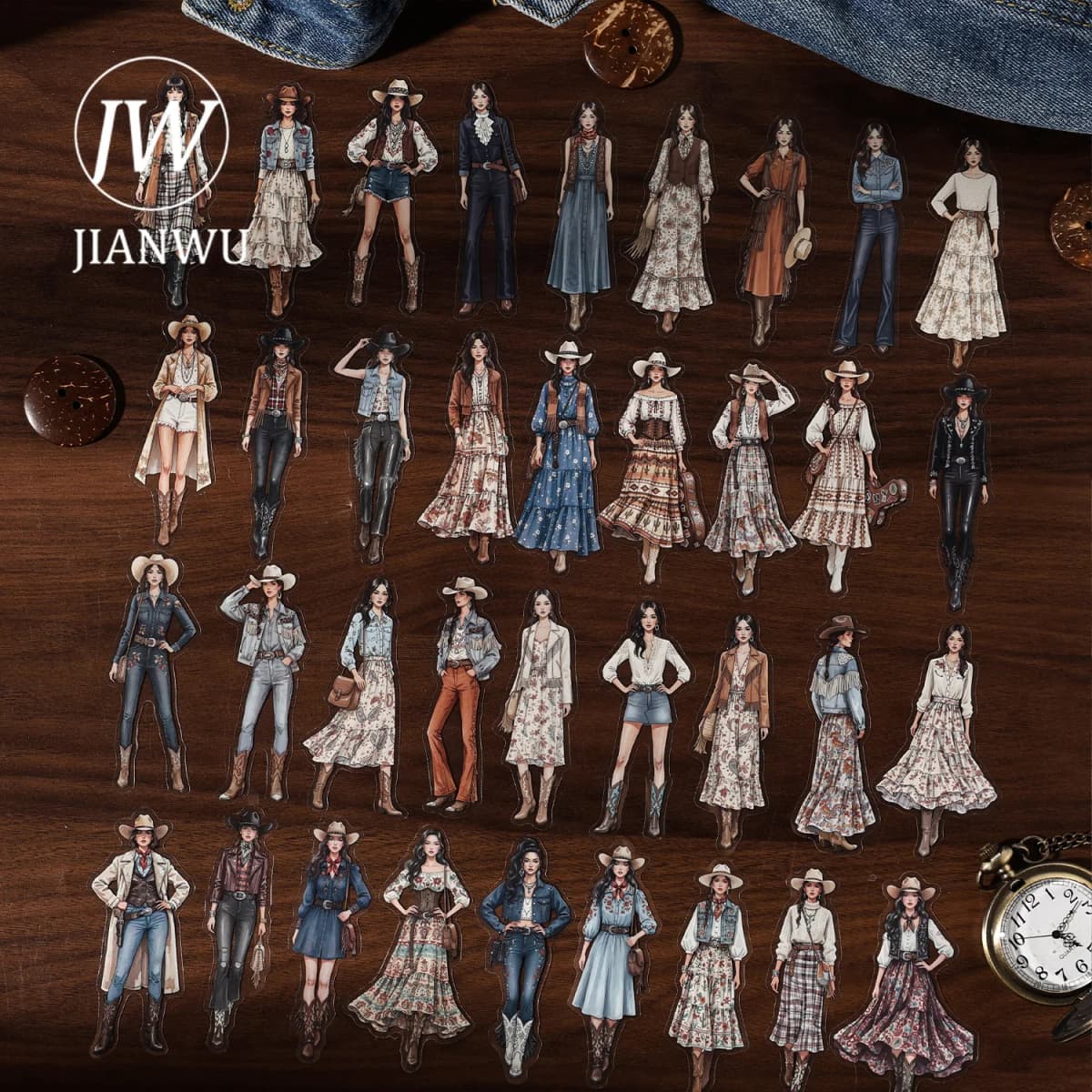 JIANWU Vintage Western Cowboy Character Landscape Material Collage Scrapbooking PET Sticker Creative DIY Journal Stationery
