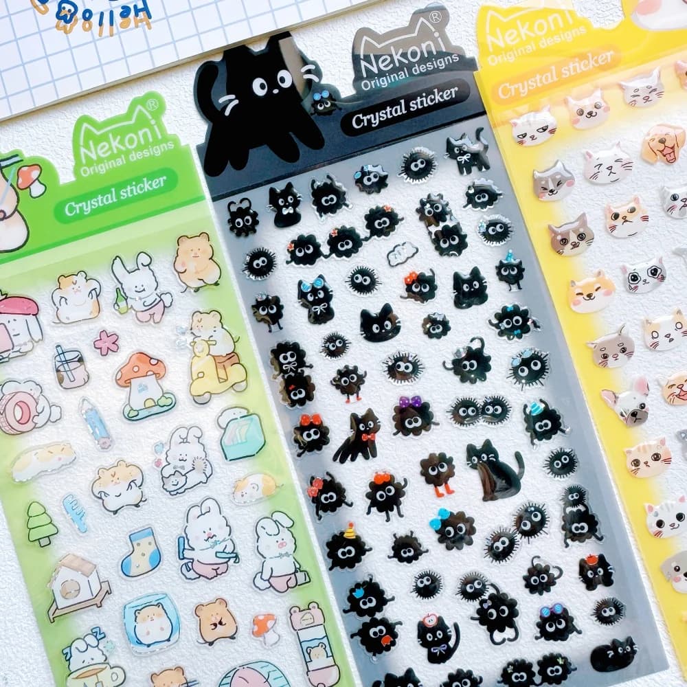 NEKONI Creative Animals Cartoon Crystal Stickers Scrapbooking DIY Journaling Stationery Diary Cute Stickers School Supplies