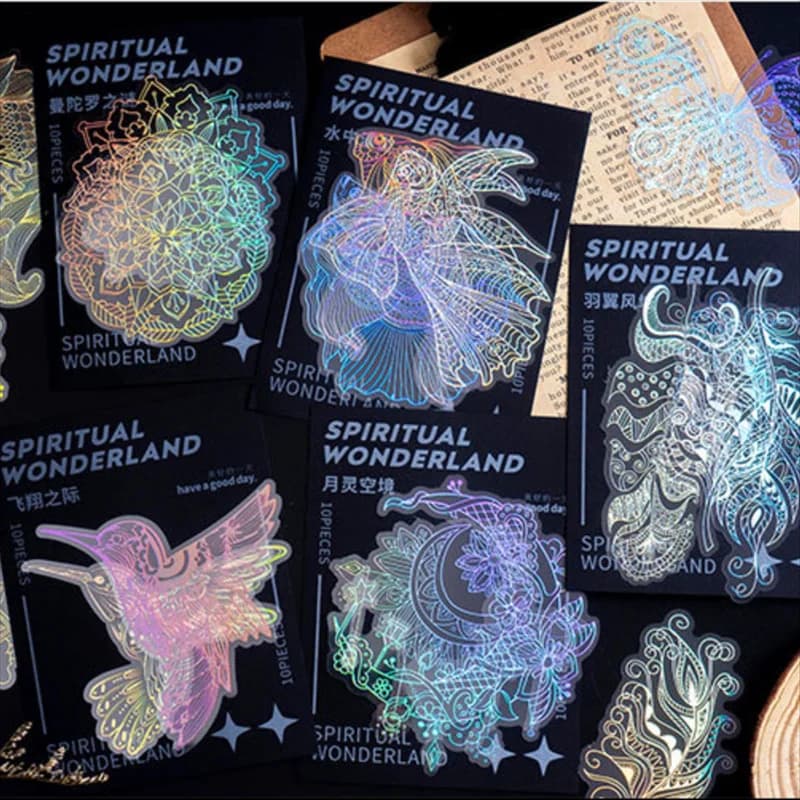 10Pcs/Bag Vintage Laser Animal Sticker Art Aesthetic Feather Hand Account Decoration Stationery Sticker 8 Styles