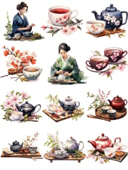 12Pcs/Pack Japanese Tea Art Sticker DIY Craft Scrapbooking Album Junk Journal Decorative Stickers