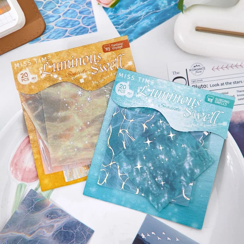20pcs Flowing Light Wave Shadow Series Wave Theme PET Stickers Creative Handbook DIY Scrapbook Material Stationery Stickers