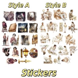 17pcs Watercolor Leisure, Comfortable, Reading, Stickers DIY Scrapbooking Diary Project Decoration Vintage Journal Stationery