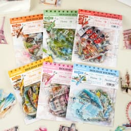 30pcs/pack PET Clear Sticker Bag Travel Around World London Paris Swiss Thai Maldives Landscape Journaling Scrapbook Collages