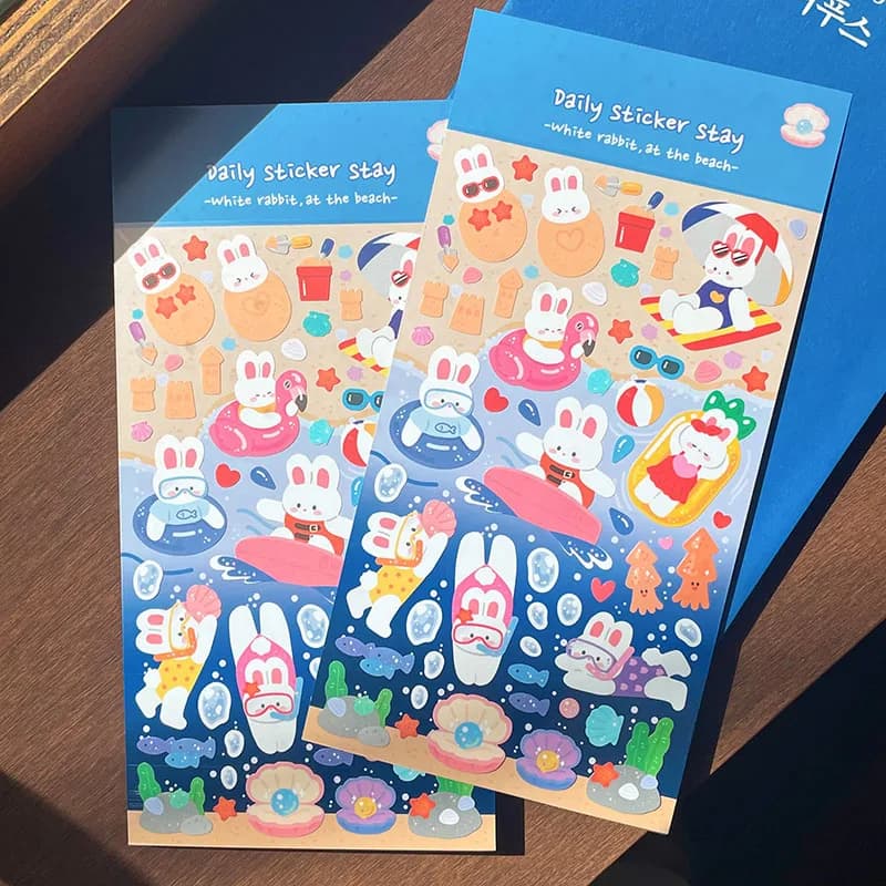 Korean Import Original BONITO Kawaii Rabbit In The Beach Paper Stickers Scrapbooking Diy Journal Stationery Sticker Gift